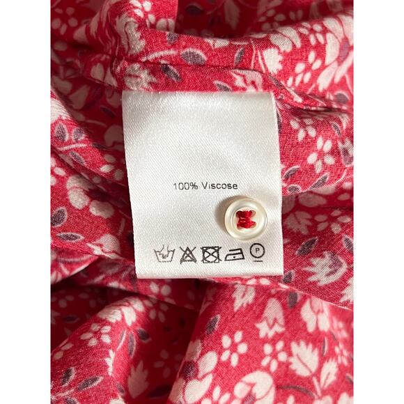 Rouje Laura Midi Dress Red Floral Print Sz 36 Short Sleeves V-Neck 100% Viscose - Picture 15 of 16